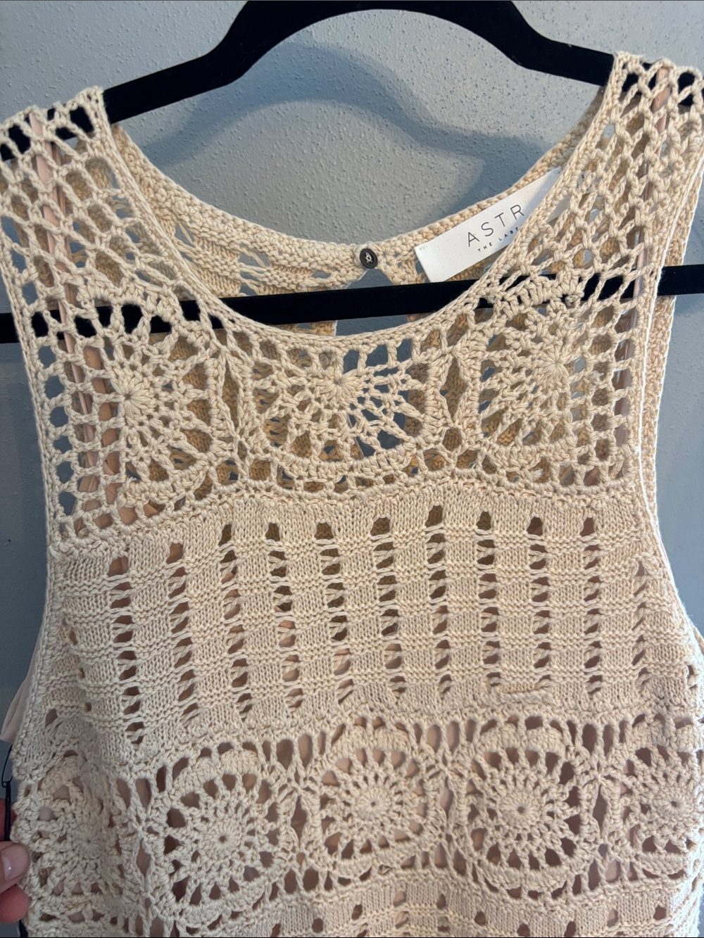ASTR the Label, Crochet Openwork Dress with liner- Cream, Size XS beautiful New